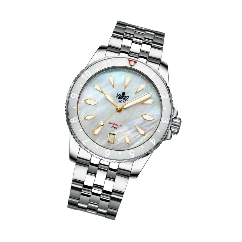 Phoibos Voyager Automatic Dive Watch with Mother of Pearl Dial #PY035E tilt