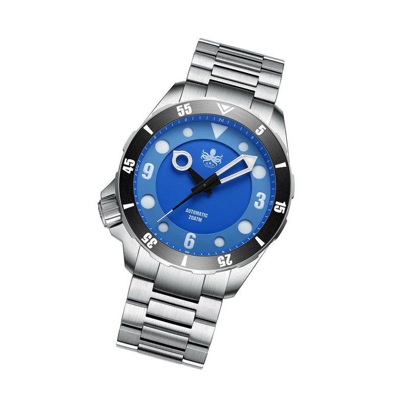 Phoibos Apollo Automatic Dive Watch with Blue Sandwich Dial #PY036B tilt