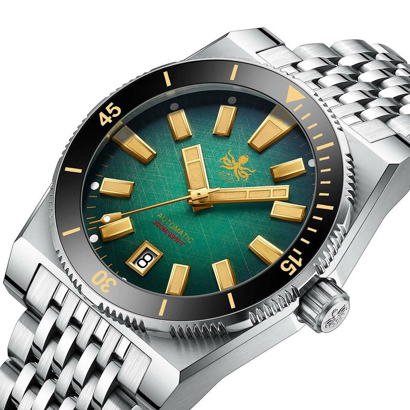 Phoibos Narwhal 300M Automatic Diver with Green Dial #PY037A angle