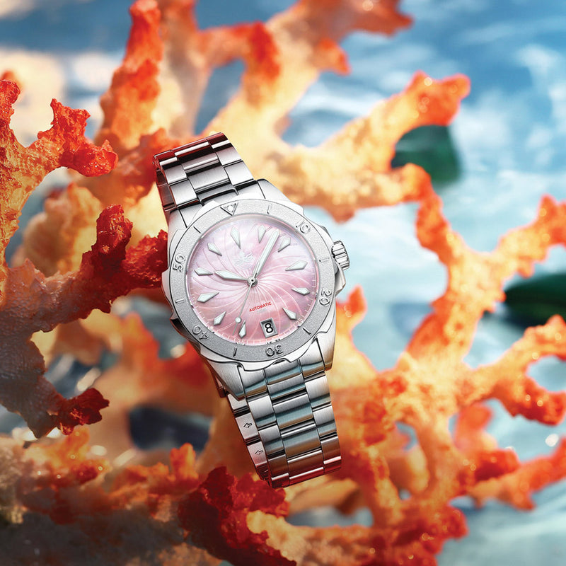 Phoibos Sea Nymph 200M Lady Diver with Sakura Pink Dial #PY038D life