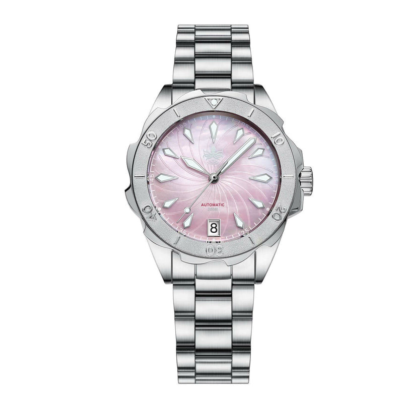 Phoibos Sea Nymph 200M Lady Diver with Sakura Pink Dial #PY038D zoom