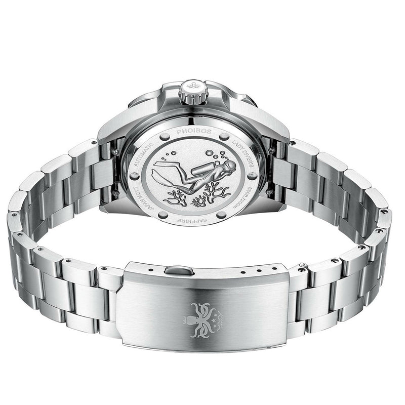 Phoibos Sea Nymph 200M Lady Diver with Akoya White Dial #PY038E back