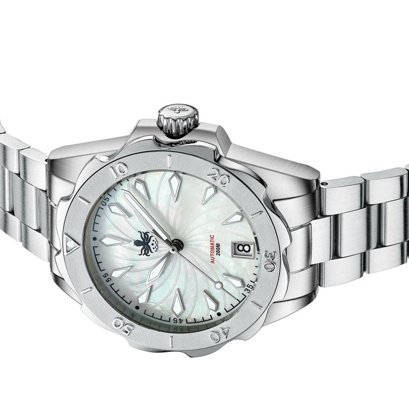 Phoibos Sea Nymph 200M Lady Diver with Akoya White Dial #PY038E side