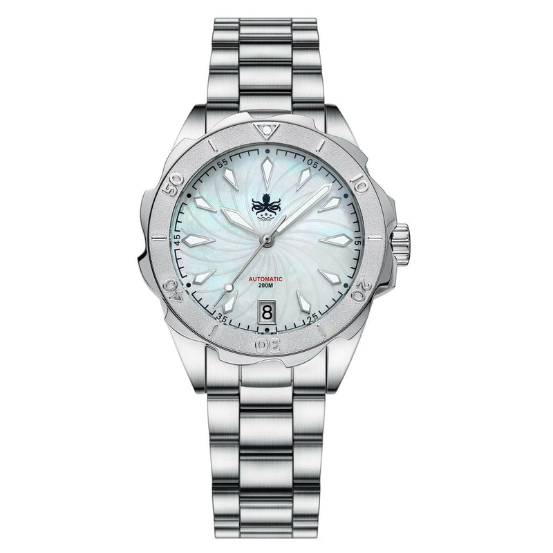 Phoibos Sea Nymph 200M Lady Diver with Akoya White Dial #PY038E zoom