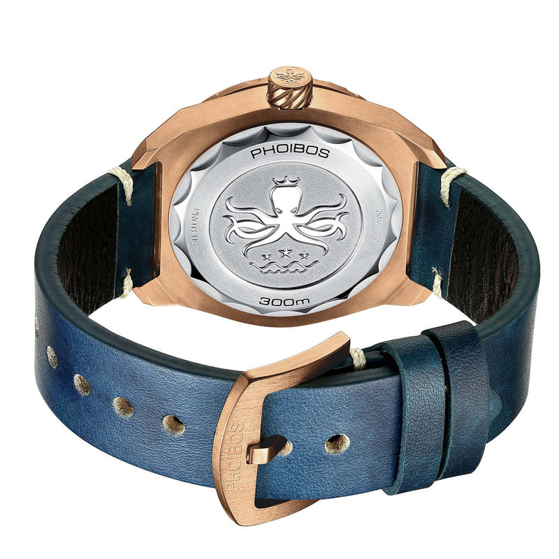 Phoibos Proteus Bronze 300M Dive Watch with Navy Blue Dial #PY046B back