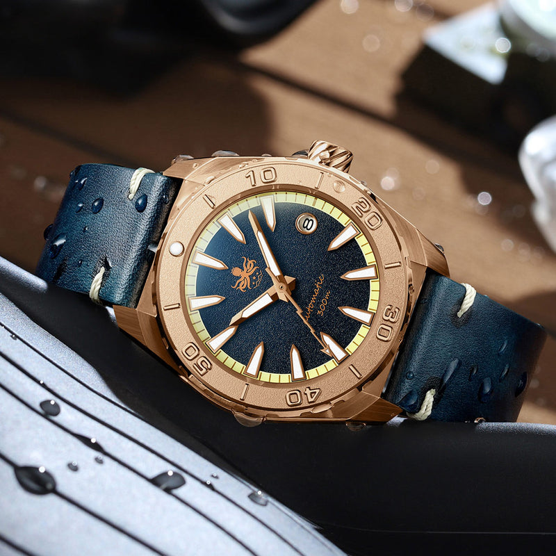 Phoibos Proteus Bronze 300M Dive Watch with Navy Blue Dial #PY046B lifestyle