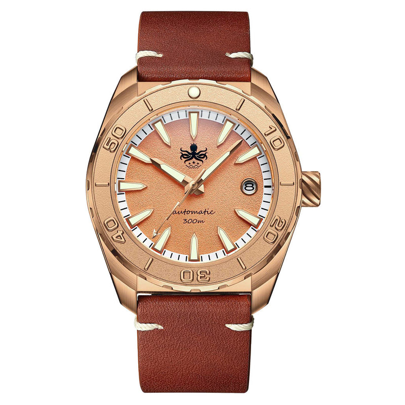 Phoibos Proteus Bronze 300M Dive Watch with Salmon Dial #PY046E zoom