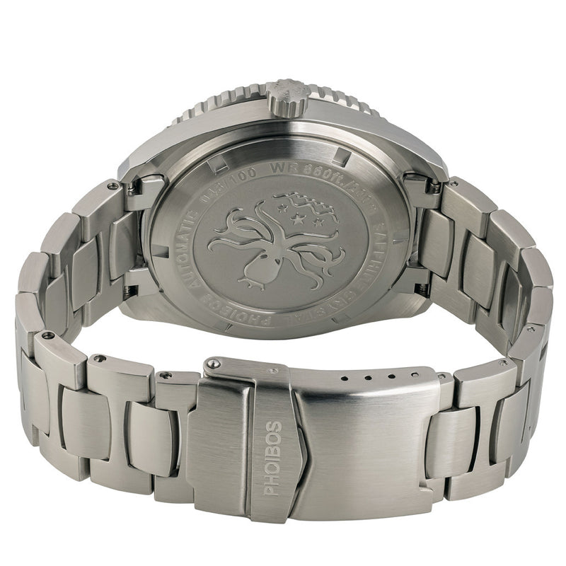 PHOIBOS x ISLANDER Limited Edition Reef Master Dive Watch with Purple Sand Dial #PY047-LIW back