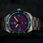 PHOIBOS x ISLANDER Limited Edition Reef Master Dive Watch with Purple Sand Dial #PY047-LIW lume