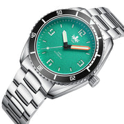 PHOIBOS Reef Master Dive Watch with Shamrock Green Dial #PY047-LIW tilt