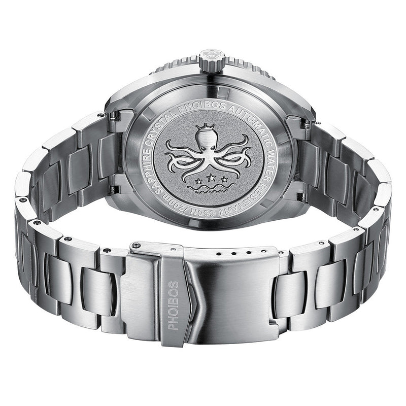 PHOIBOS Reef Master Dive Watch with Shamrock Green Dial #PY047-LIW back
