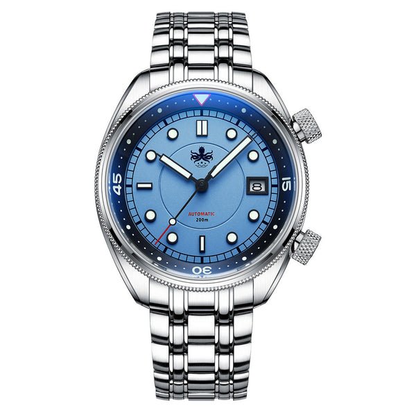 Phoibos Eagle Ray Automatic Compressor Style Dive Watch with Pastel Blue Dial #PY048B
