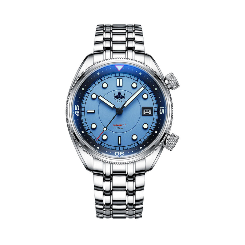 Phoibos Eagle Ray Automatic Compressor Style Dive Watch with Pastel Blue Dial #PY048B