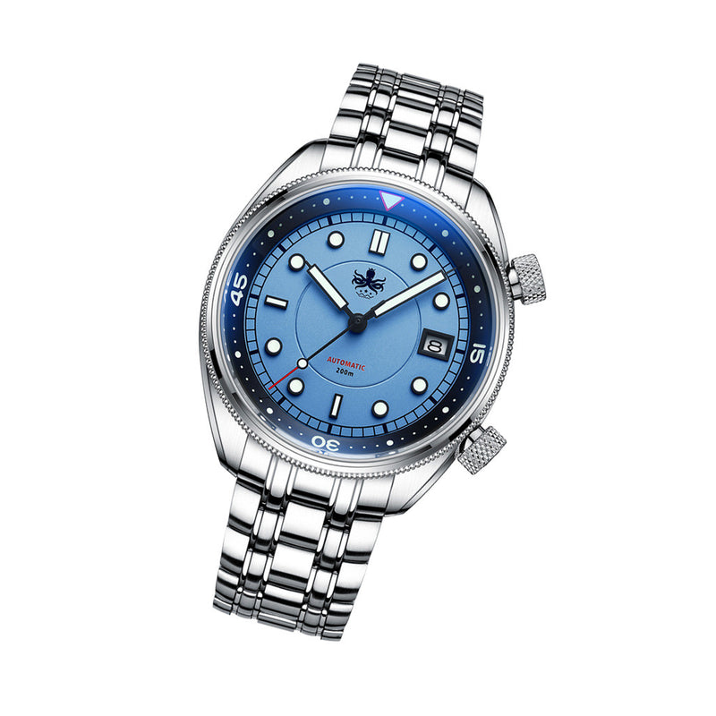 Phoibos Eagle Ray Automatic Compressor Style Dive Watch with Pastel Blue Dial #PY048B