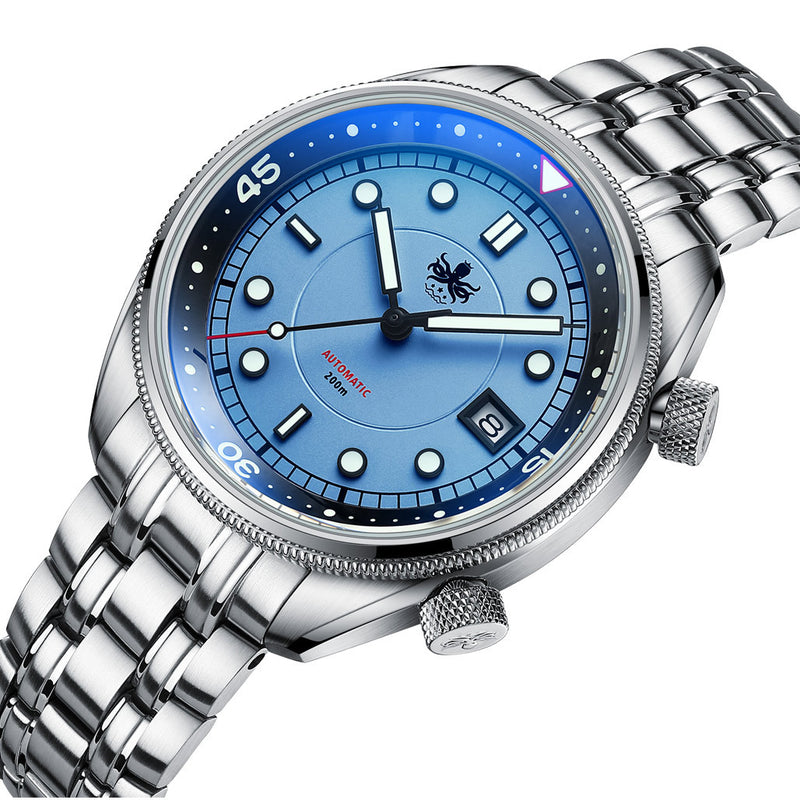 Phoibos Eagle Ray Automatic Compressor Style Dive Watch with Pastel Blue Dial #PY048B