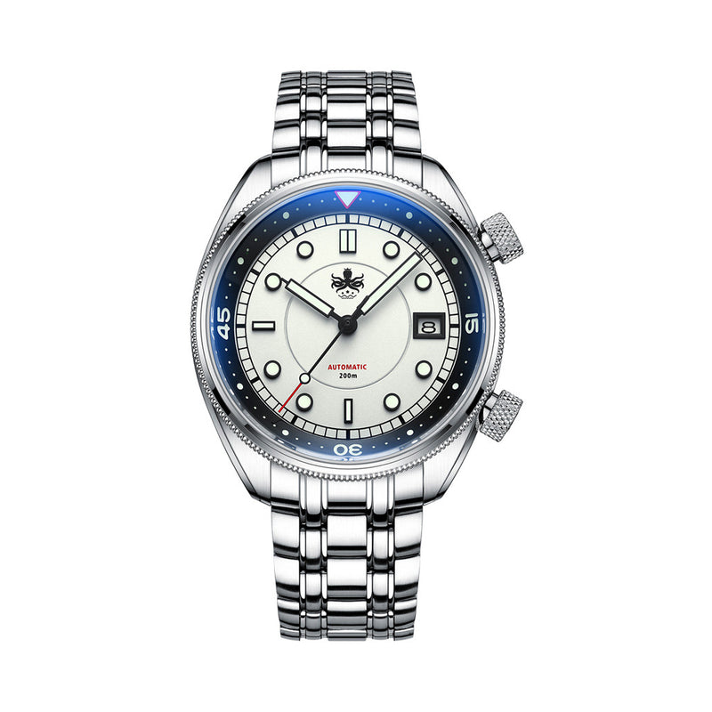 Phoibos Eagle Ray Automatic Compressor Style Dive Watch with Pastel White Dial #PY048E