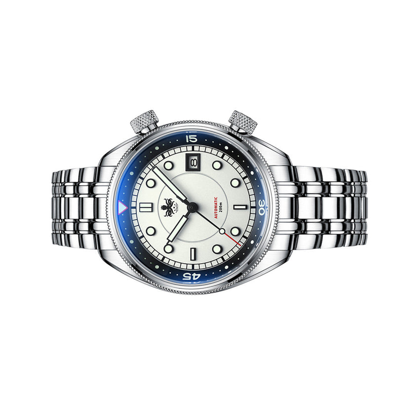 Phoibos Eagle Ray Automatic Compressor Style Dive Watch with Pastel White Dial #PY048E