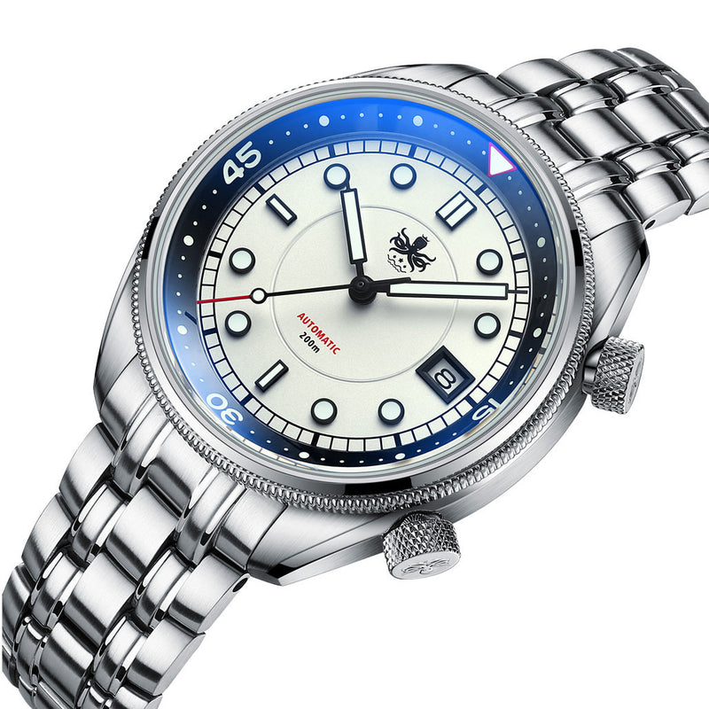 Phoibos Eagle Ray Automatic Compressor Style Dive Watch with Pastel White Dial #PY048E