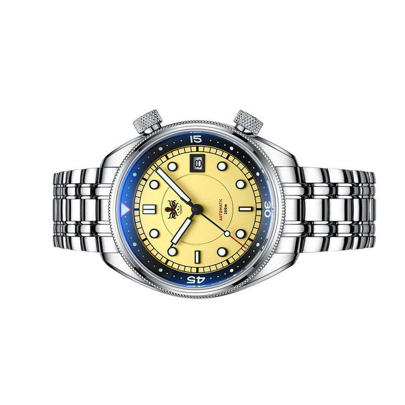 Phoibos Eagle Ray Automatic Compressor Style Dive Watch with Pastel Yellow Dial #PY048F