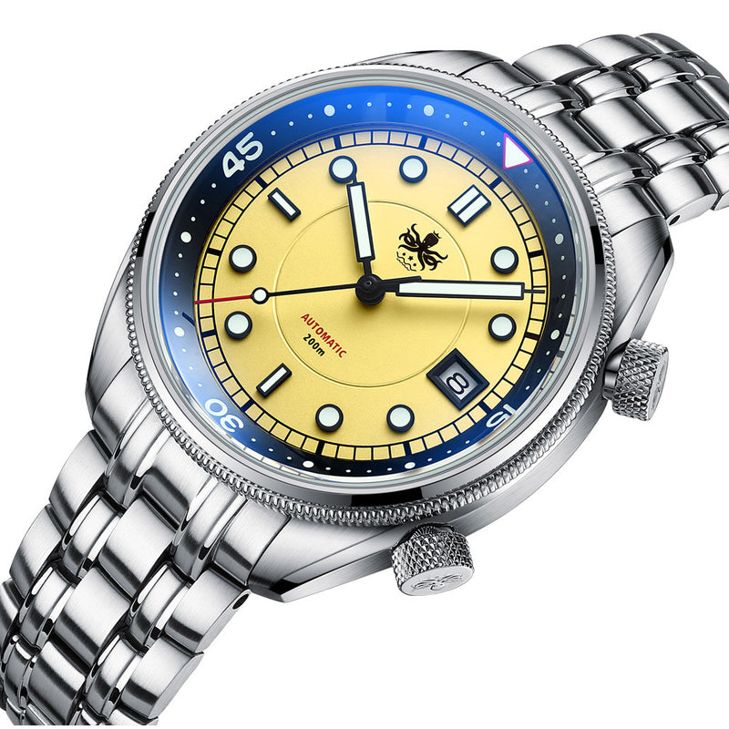 Phoibos Eagle Ray Automatic Compressor Style Dive Watch with Pastel Yellow Dial #PY048F