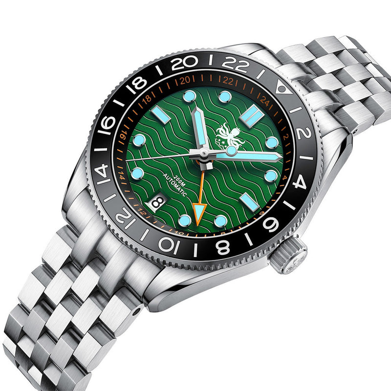 Phoibos Wave Master GMT Automatic Watch with Green Dial #PY049A