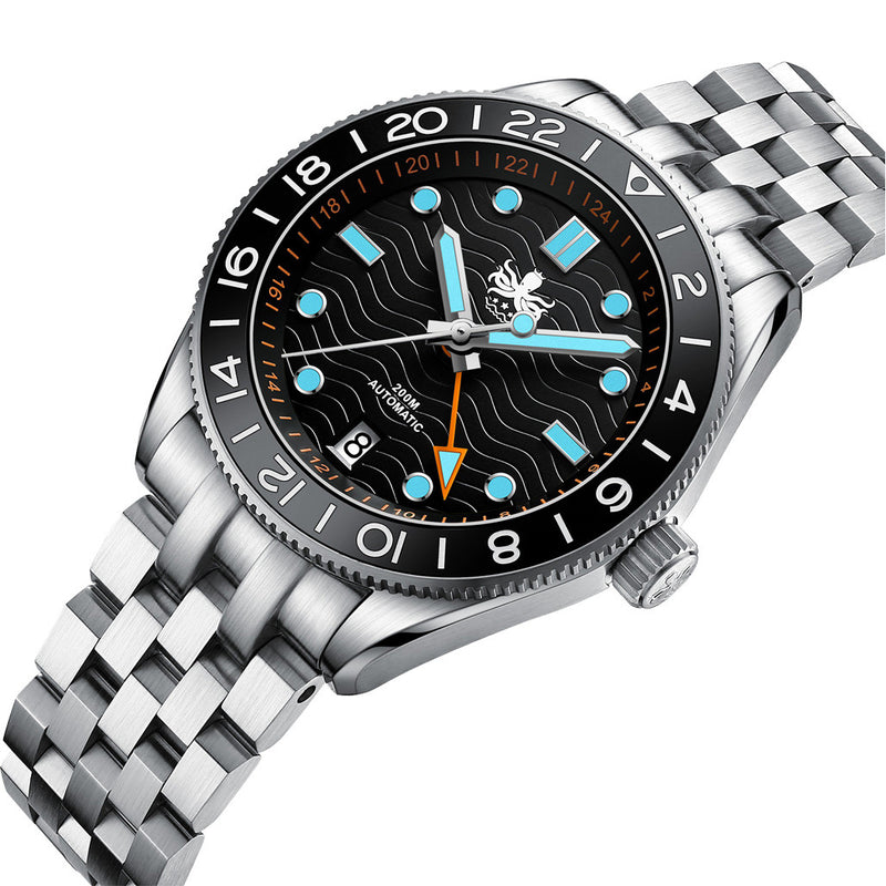 Phoibos Wave Master GMT Automatic Watch with Black Dial #PY049C