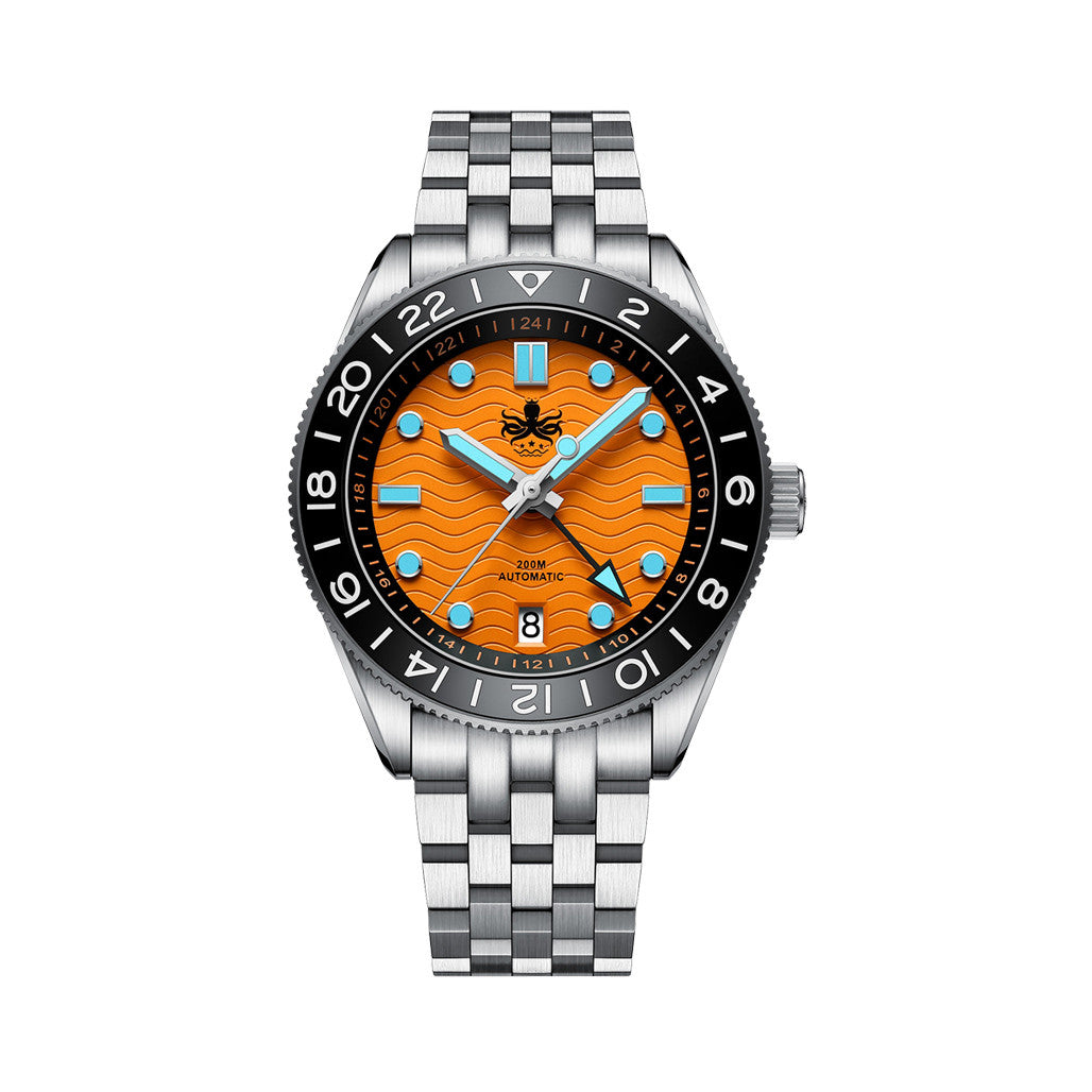 Phoibos Wave Master GMT Automatic Watch with Orange Dial #PY049G