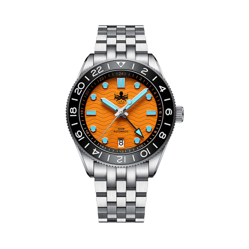 Phoibos Wave Master GMT Automatic Watch with Orange Dial #PY049G
