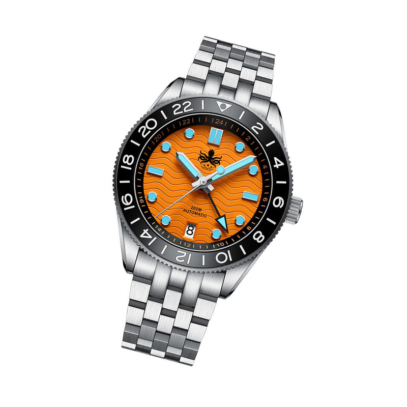 Phoibos Wave Master GMT Automatic Watch with Orange Dial #PY049G