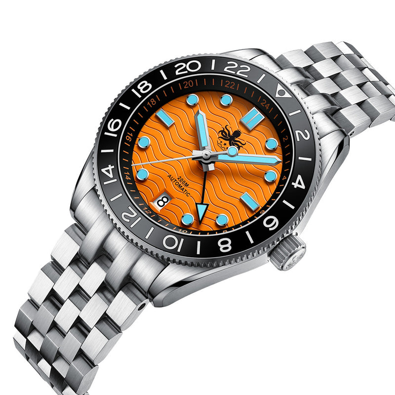 Phoibos Wave Master GMT Automatic Watch with Orange Dial #PY049G