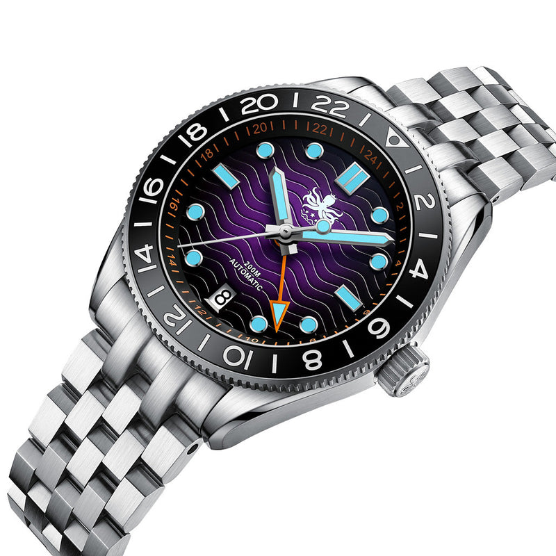 Phoibos Wave Master GMT Automatic Watch with Purple Dial #PY049H
