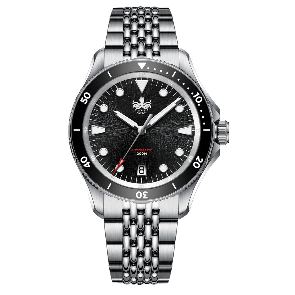 PHOIBOS Delphinus Automatic Dive Watch with Black Sunray Dial