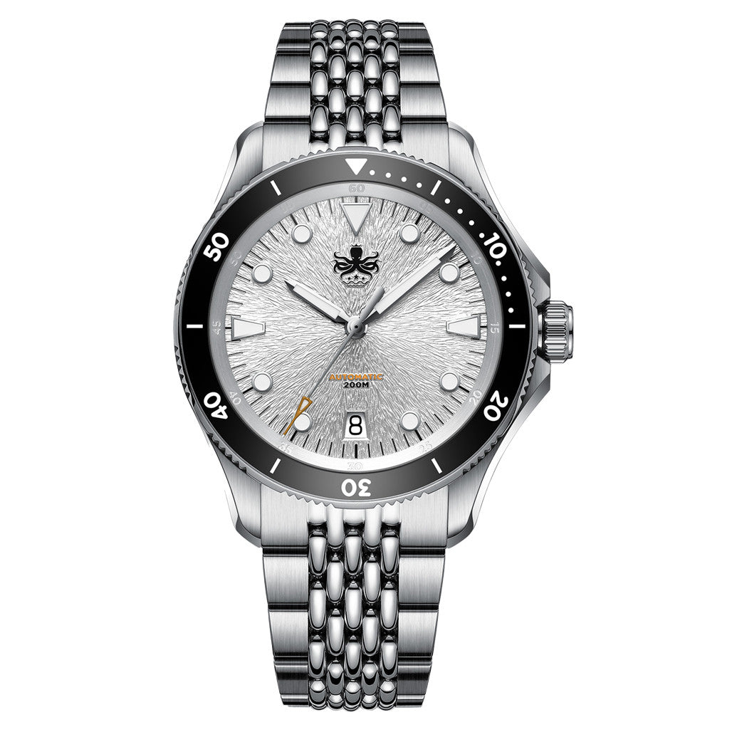 PHOIBOS Delphinus Automatic Dive Watch with Silver White Sunray
