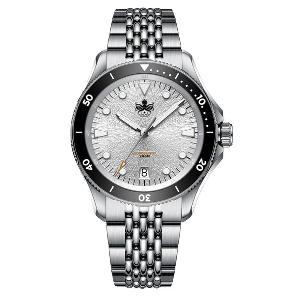 PHOIBOS Delphinus Automatic Dive Watch with Silver White Sunray Dial #PY055ED