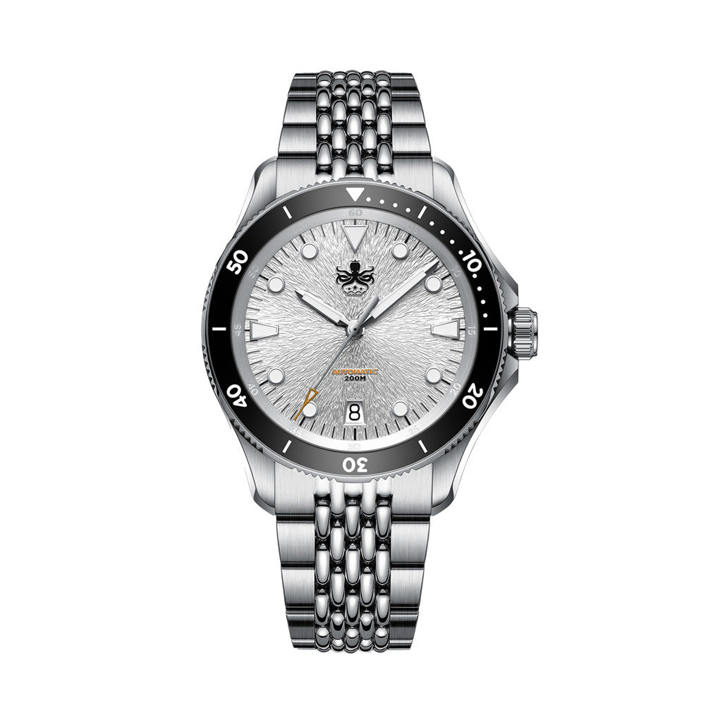 PHOIBOS Delphinus Automatic Dive Watch with Silver White Sunray