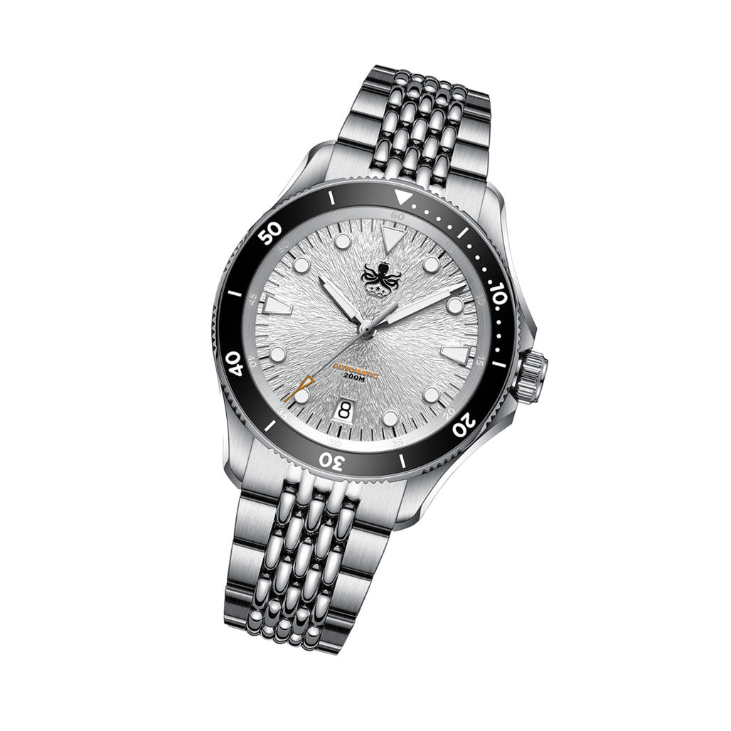 PHOIBOS Delphinus Automatic Dive Watch with Silver White Sunray