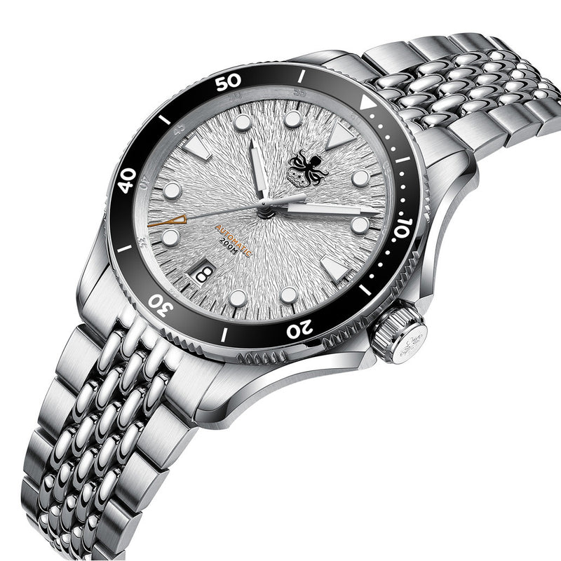 PHOIBOS Delphinus Automatic Dive Watch with Silver White Sunray Dial #PY055ED