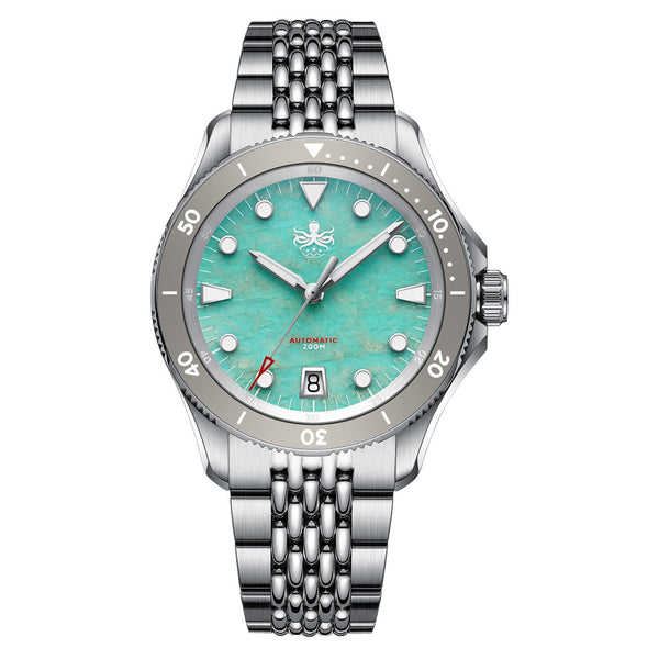 PHOIBOS Delphinus Automatic Dive Watch with Natural Amazonite Stone Dial #PY055JD