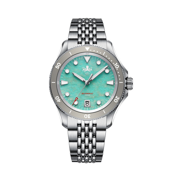 PHOIBOS Delphinus Automatic Dive Watch with Natural Amazonite Stone Dial #PY055JD