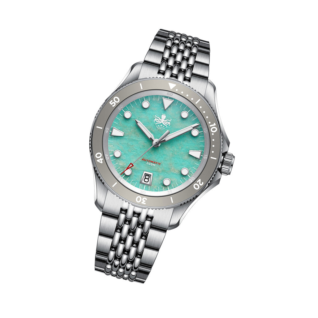 PHOIBOS Delphinus Automatic Dive Watch with Natural Amazonite