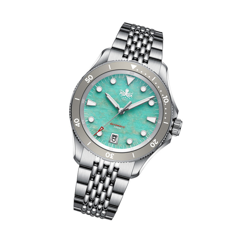 PHOIBOS Delphinus Automatic Dive Watch with Natural Amazonite Stone Dial #PY055JD