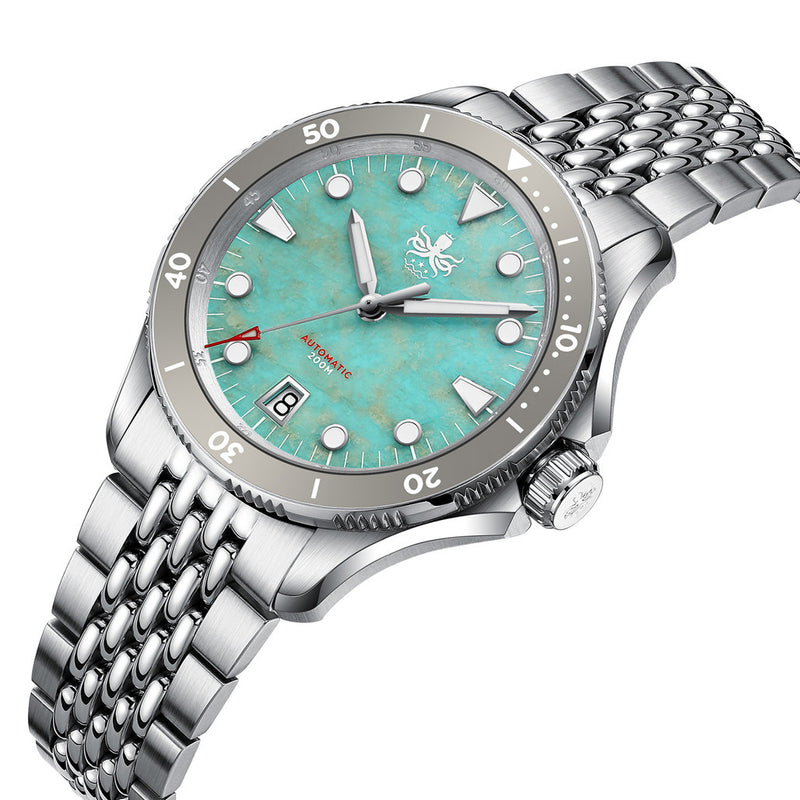 PHOIBOS Delphinus Automatic Dive Watch with Natural Amazonite Stone Dial #PY055JD