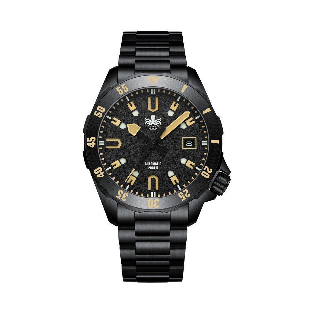 solol ソルオル BLACKBRICK ブラックブリック ボンボネロ PHOIBOS APOLLO DLC 200M Automatic Diver With Matte Black Dial