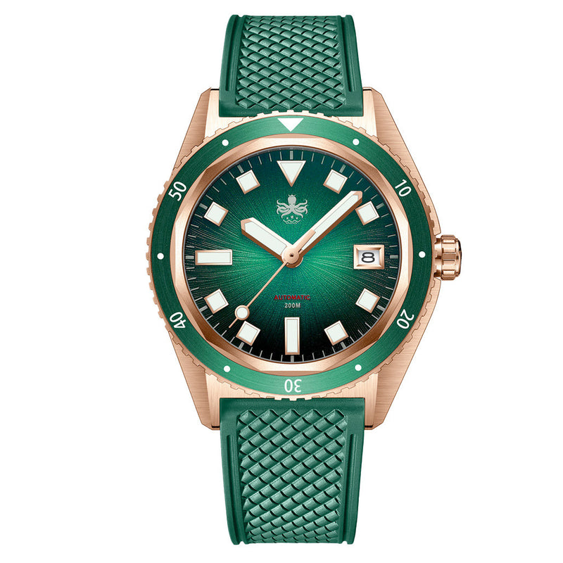 PHOIBOS Argo Bronze Automatic Dive Watch with Spiral Sunray Green Dial #PY057A