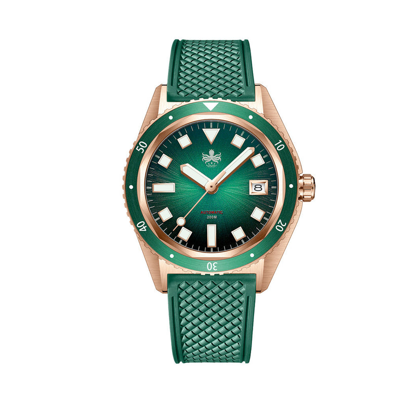PHOIBOS Argo Bronze Automatic Dive Watch with Spiral Sunray Green Dial #PY057A