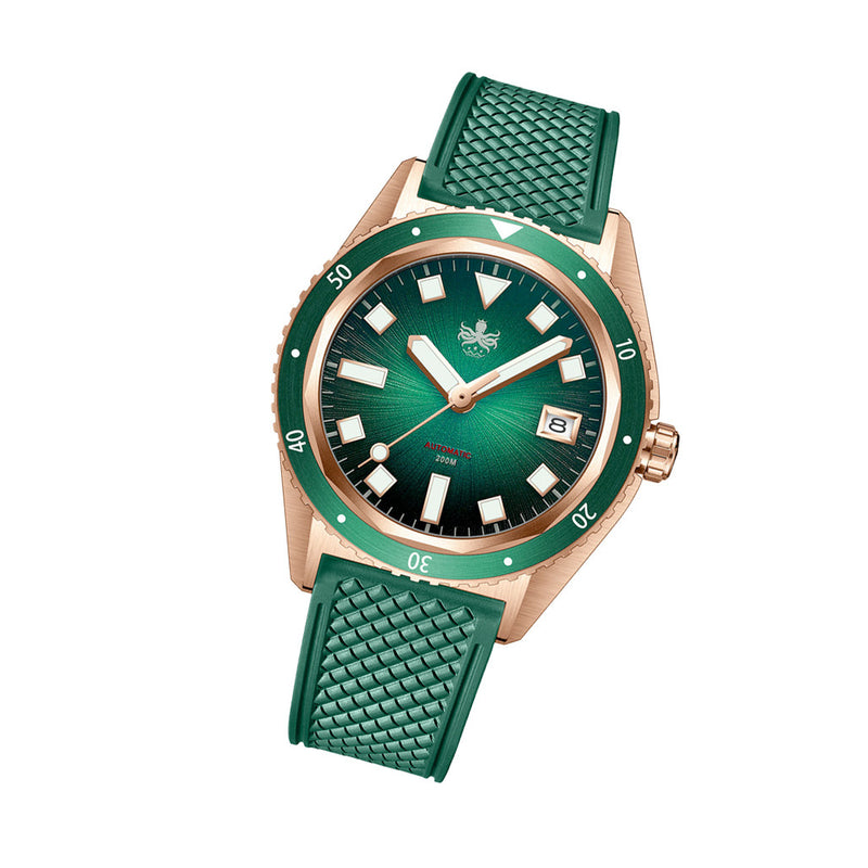 PHOIBOS Argo Bronze Automatic Dive Watch with Spiral Sunray Green Dial #PY057A