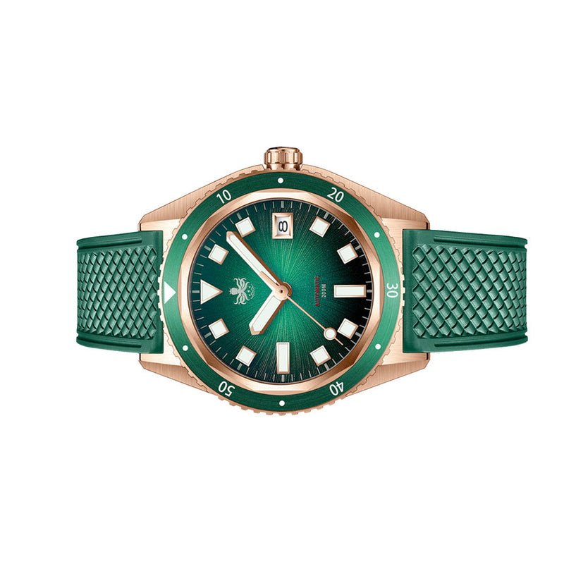 PHOIBOS Argo Bronze Automatic Dive Watch with Spiral Sunray Green Dial #PY057A
