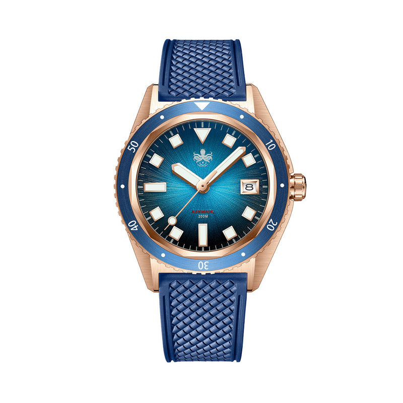 PHOIBOS Argo Bronze Automatic Dive Watch with Spiral Sunray Blue Dial #PY057B