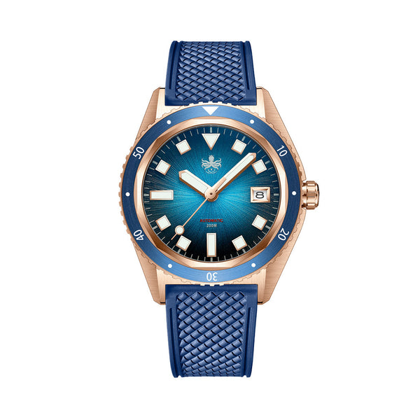 PHOIBOS Argo Bronze Automatic Dive Watch with Spiral Sunray Blue Dial #PY057B