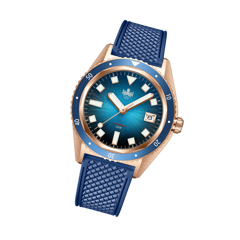 PHOIBOS Argo Bronze Automatic Dive Watch with Spiral Sunray Blue Dial #PY057B